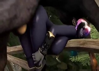 Animated porn shows giant horse dick nailing slutty elf girl