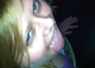 Mature slut is filmed while getting facefucked by a dog in heat