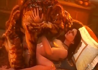 مهبل مهيمن على وحش غريب بأسلوب تبشيري سمراوي متحرك