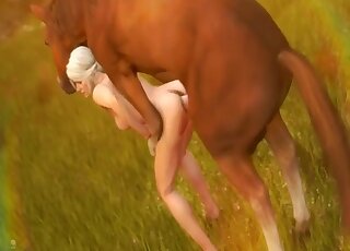 Ciri from the Witcher happily fucks Gerlat's horse after bending over