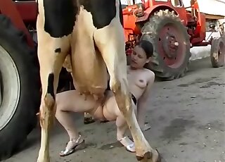 Hot amateur slut milks cow to cover her needy cunt and clit