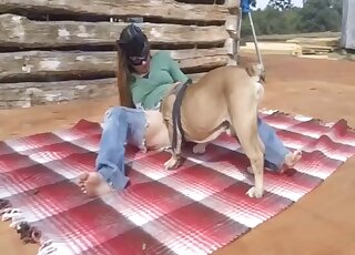 First time when this tight wife feels real dog penis in her wet pussy