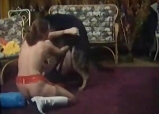 Crazy chicks share cock of their horny dog in a hot animal action