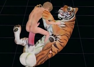 Animal 3D porn movie with a drawn tiger that mauls his asshole