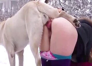 Wintertime fuck movie showing a pasty chick that loves sexy dogs